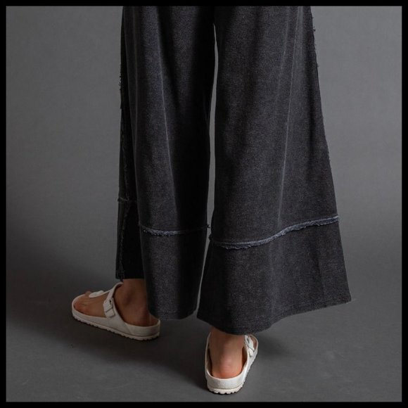 EASEL "Criss Cross" Cotton Mineral Washed Flared Wide Cropped Leg Palazzo Pants - Picture 10 of 11